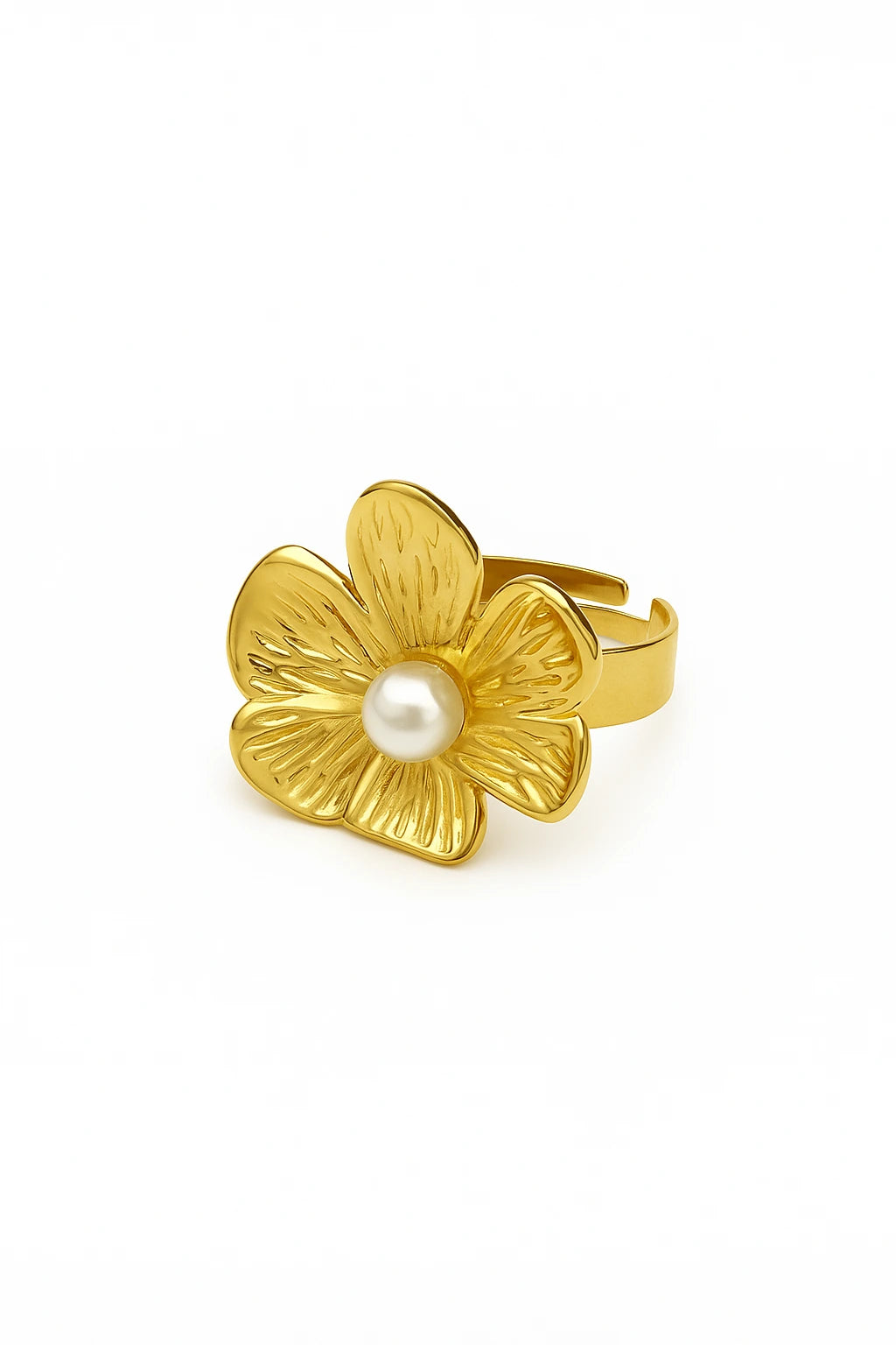 Golden Flower Ring with Pearl