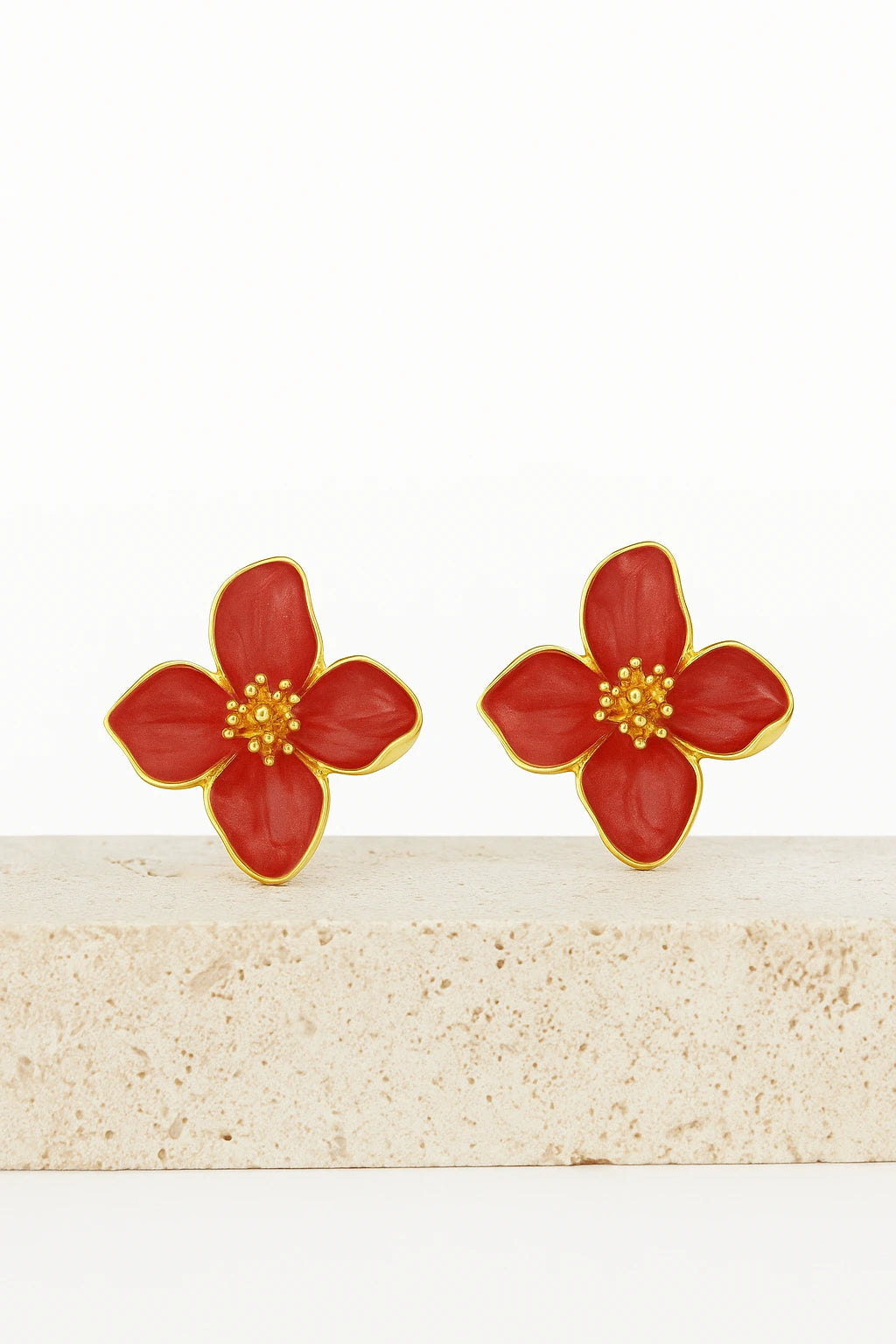 Red Enamel Flower Earring