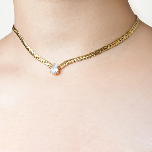 Classic Gold Chain with White Stone Neckpiece