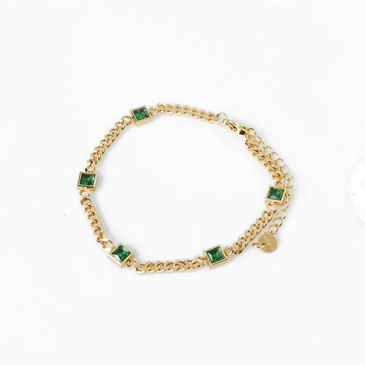 Gold Bracelet with Emerald Accents